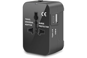 AMONER Adattatore da viaggio universale da viaggio con USB C, adattatore internazionale con 1 USB A, 1 USB C universale AC presa adattatore da viaggio per USA UK, Inghilterra Thailandia Italia Germania