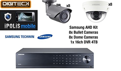 Samsung 16 Camera 8 Dome & 8 Bullet CCTV Camera Kit & 16 Channel DVR 4TB HDD Analog HD 1080p Plug&Play Outdoor Weatherproof Vandal-Resistant