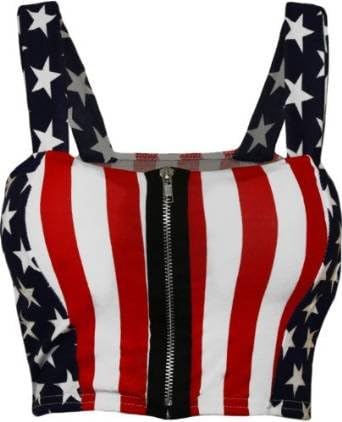 FASHION CHARMING-WOMENS CROP USA PRINT PADDED BRA BRALET TOP (SM, RED/BLUE)