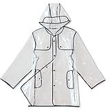 Der Rad-Regenponcho für Damen hat noch zwei Tasche.Kapuze mit Kordelzug und Druckknöpfe zum Verschließen