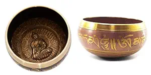 Skywalk Hand Made Brass Tibetan Buddhist Prayer Instrument with Striker Stick, OM Bell, OM Bowl, Meditation Bowl, Music Therapy (Multicolor, 4 Inch Diameter)