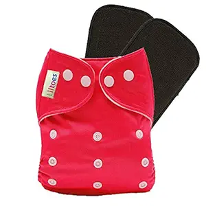 LILTOES Babys All in One Washable Reusable Adjustable Cloth Diapers with Bamboo Charcoal Insert (Set of 3) (Red, Set of 3)