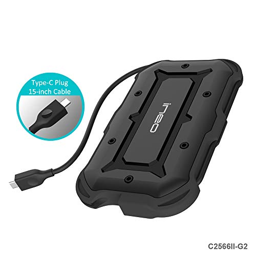 USB 3.1 Gen2 Type C Carcasa para Disco Duro Externo de 2.5'' - C2566II-G2 10Gbps Protectora IPX6 Impermeable Alojamiento Caja para SATA HDD y SSD, Hard Disk Drive Estuche, Adaptador, USB C Cable