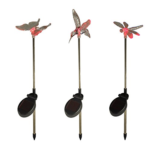 3er Set Solar Stableuchten Gartendeko Libelle Kolibri Schmetterling Lights4fun - 4