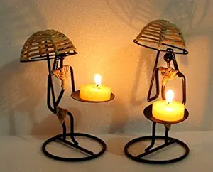 Nexplora Industries Pvt. Ltd. Decorative Unique Umbrella Lady Candle Holder for Home Decor Gift Set of 2