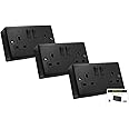 SHPELEC® Matt Black Finish 13A Metal Double Socket with 35mm PVC Surface Mount Back Box - Modern Design, Easy Installation (2 Gang Socket + Back Box (3 pack))