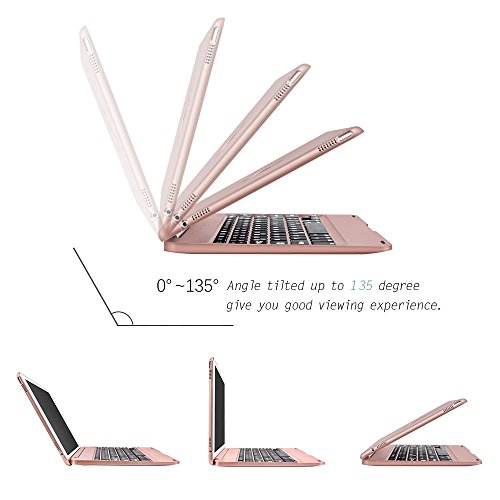 iPad Air 2/Pro 9.7 Bluetooth Tastatur Hülle, Collen Bluetooth Keyboard Case mit Auto Sleep / Wake Funktion, Deutsches Tastaturlayout (Rose Gold) - 3