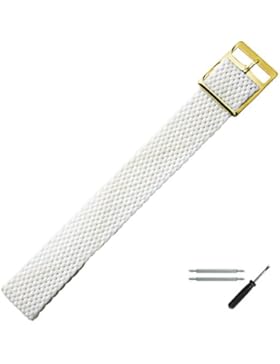Uhrenarmband 18mm Textil Perlon weiss flexibel - inkl. Federstege & Werkzeug - Durchzugsband / Perlonband mit...