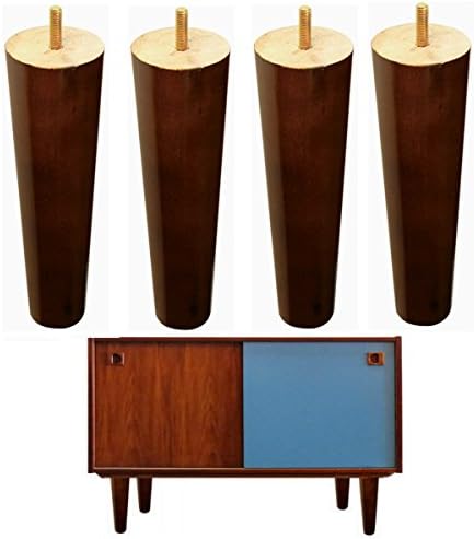 4x Wooden Furniture Legs IKEA Couch Feet Replacement Walnut Finished Round 8'' for Couch Bench Footrstool Cabinet Bed Riser M8 Bolt