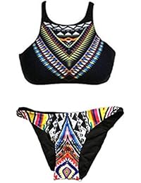 Trajes de baño para mujer,RETUROM Moda Bohemia alta cuello bikini Set traje de baño acolchado Bra Beachwear