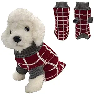 PetVogue Dog Turtleneck Cable Knit Pullover Warm Sweaters (Red, Medium/Back Length-12-inch)