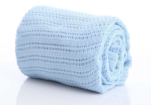 Baby 100% Pure Cotton Cellular Blanket for Pram Cot Bed Moses Basket Crib 70 x 90 cm 3 Colours : Pink , White Or Blue (Blue)