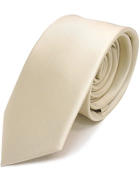 Schmale TigerTie Satin Krawatte creme beige elfenbein uni - Binder Schlips