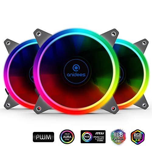 Anidees AI Aureola V2 120mm 3pcs RGB PWM Fan Compatible with ASUS Aura Sync/MSI Mystic/GIGABYTE Fusion MB with 5V 3pins RGB Header, for Case Fan, Cooler Fan, with Remote(AI-Aureola-V2)