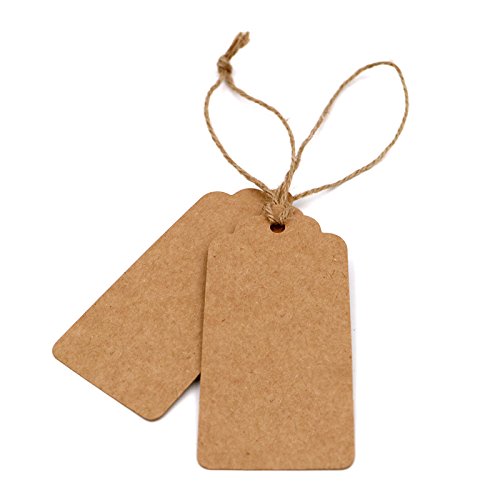100Stk. Kraftpapier Etiketten Tags 5CM *10CM Geschenkanhänger Anhänger Etiketten mit Jute-Schnur 30 Meter (Braun) - 3