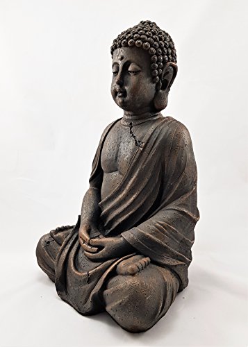 Großer sitzender Buddha in Stein-Optik für Innen / Außen dekorative thailändische Gartenskulptur, 39 cm - 3