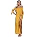Produktbild Kleid Damen,Binggong Mode Frauen Sommer Pure Slash Neck Bow Abendkleid Bodenlangen Maxi Kleid Elegant Kleider Damen Sommer Abendkleider Ein Kragen (XL, Gelb)