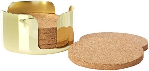 Modern House Coaster and Holder, Gold, Set of 6