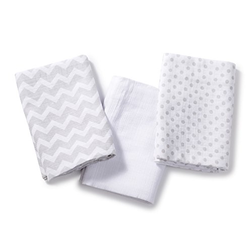 SwaddleMe Muslin Dot/Zig Zag Blankets (Grey/White, Pack of 3)