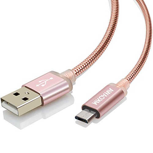 Preisvergleich Produktbild Micro USB Kabel Metall 1m - MKOAWA® 2,4 A [ USB Schnellladekabel ] Metall Ladekabel - High Speed Sync und Ladekabel für Android Smartphones, Samsung Galaxy, HTC, Huawei, Sony, Nexus, Nokia, Kindle und mehr - Rose Gold
