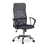 Relaxdays 10022884_111 Chaise de Bureau Ergonomique Fauteuil pivotant Hauteur réglable Noir 90 kg HxlxP: 122 x 65 x 65 cm, Gris, HWD