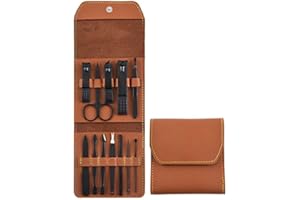 ENLACE Zestaw do manicure, 12-częściowy, obcinacz do paznokci ze stali nierdzewnej, zestaw do pielęgnacji paznokci, ze skórzanym etui, zestaw do paznokci stóp lub paznokci, dla kobiet i mężczyzn