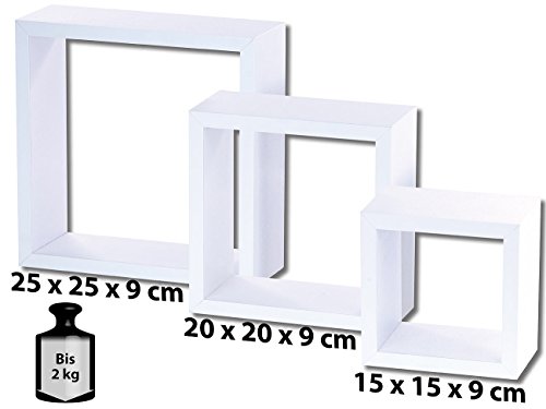 Carlo Milano 3er-Set Quadratische Wandregale, bis 25 x 25 x 9 cm, weiß - 3
