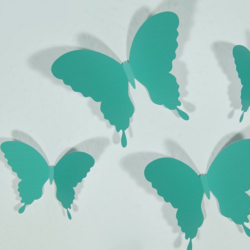Wandkings Schmetterlinge im 3D-Style in TÜRKIS, 12 Stück, Wanddekoration mit Klebepunkten zur Fixierung - 4