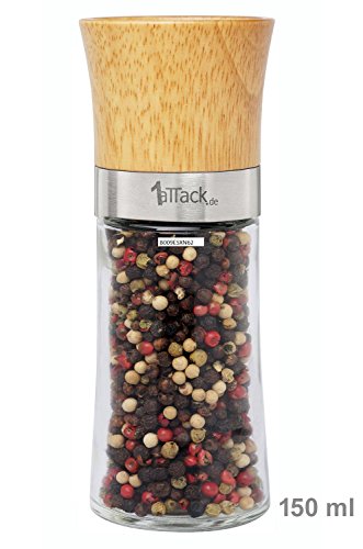Pfeffermühle Salzmühle Gewürzmühle unbefüllt mit Keramik Mahlwerk in Geschenk Verpackung - 150ml - Höhe 15.5cm - Holz