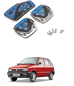 QiisX Anti-Skid Foot Pedal Manual/Auto Gear Accelerator Clutch Brake Accelerator Pedal Cover Set Kit - Blue for Maruti Suzuki 800