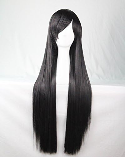 Womens Ladies Girls 80cm Black Color Long Straight Wigs High Quality Hair Carve Cosplay Costume Anime Party Bangs Full Sexy Wigs