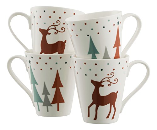 Aynsley China Christmas Reindeer Mugs Stone White Set Of