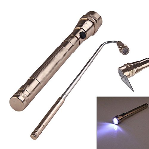 KIMILAR Einziehbares LED Taschenlampe Teleskop Verlängerung Fackel Arbeit Licht mit MAGNETIZED Finder Base Pick Up Tool(Max Length 57CM), inkl. Batterien (Gold) - 7