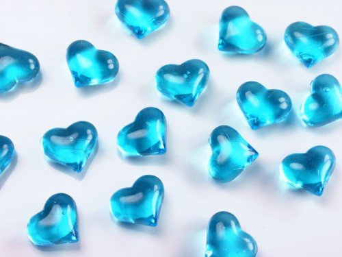 30 Dekosteine Herzen türkis hellblau 2,1 cm Streudeko Tischdekoration Hochzeit Taufe Weihnachten
