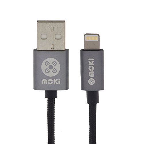Moki Geflochten Ladekabel Lightning auf USB (Zertifiziert von Apple) (Gunmetal Grau und Schwarz)