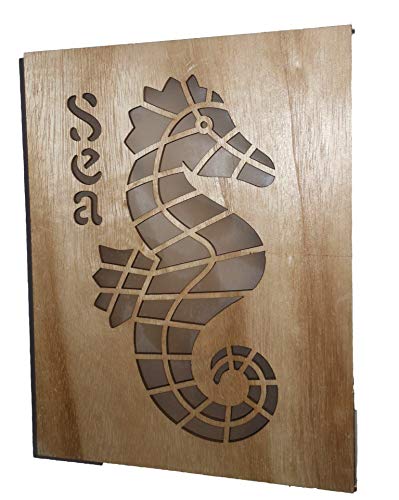 Arti Casa Cadre Lumineux en Bois (17x22x3 cm) Motif Hippocampe Bois Brut