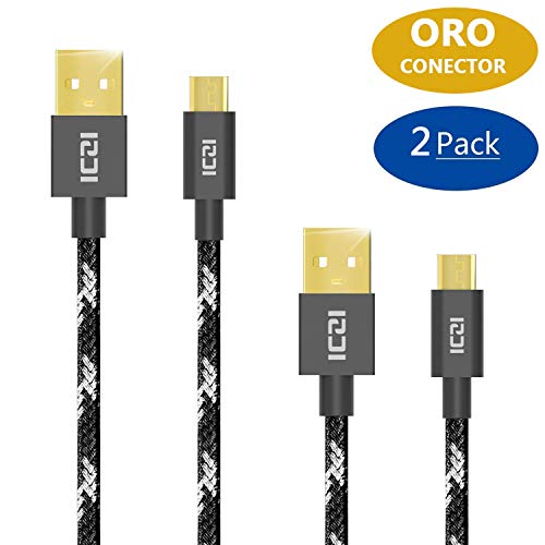 Câble micro USB, Iczi USB 2.0 vers micro câble USB 2.0 (lot de 2 1 m + 0.3 m) pour Android, Samsung, HTC, Sony, Blackberry et bien plus encore