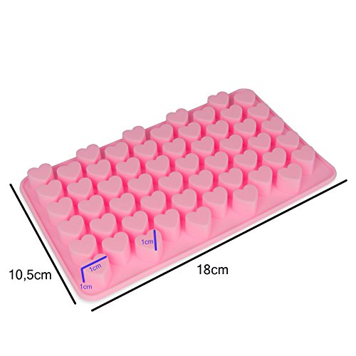 Silikonform mit Herzen, 55 kleine Herzchen, süße Silikonform, Party- Eiswürfel, Schokolade, Pralinen, Backform, Geschenkidee, Geburtstag, Valentinstag, Liebe, Romantik, heart, Amor, Farbe: Rosa - 6