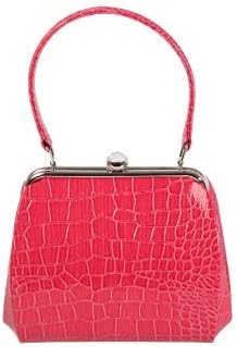 Fuschia pink patent small framed handbag with top handle and mock croc finish by Olga Berg
