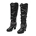Produktbild Yazidan Mode Knöchel Stiefel Hoher Absatz Schuhe Retro Glänzend Nieten Stiefel Lange Frau Damen Mittel Militär Dick Unterseite Low Heels Schnalle Gurt Gürtel Faux Absätze Martin(Schwarz,UK:5.5)