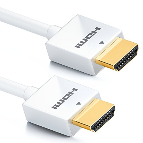 deleyCON Cable HDMI 3m delgado muy rápido Ethernet (nuevo estándar) 3D 4K UHD SUPER flexible Blanco