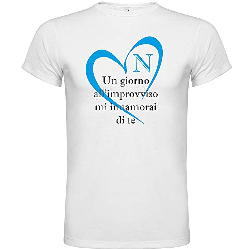 b&c T-Shirt Maglia Calcio Napoli Coro Un Giorno all'improvviso Cuore, Stampata Direttamente su Tessuto (XL)