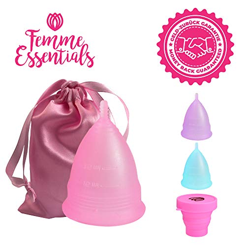 Femme Essentials Copa Menstrual - 100% de Silicona Hipoalergénica para Uso Médico - Ecológica, Segura, Cómoda y Higiénica (Pequeño, Rosa)
