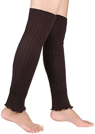 Cable Knit Trimmed Classic Boot Shaft Style Soft Acrylic Leg Warmer (Coffee)