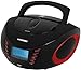 Produktbild HYUNDAI Tragbarer CD MP3 AUX IN Player USB Boombox Uhrenradio Kinder Radio Stereoanlage Musikanlage Batterie & Netzbetrieb Uhr/Wecker/Sleep Timer Snooze Funktion … (Rot / Schwarz)