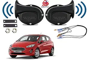 SHOP4U Square Shape Car Windtone Horn with Wire for Ford Fiesta (Set of 2 Horn with Wire, Black)