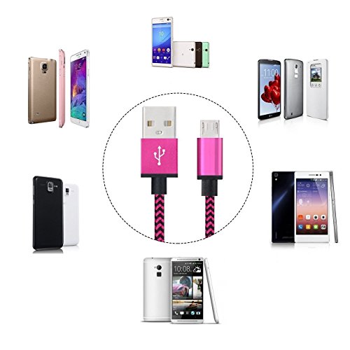 DaoRier Micro USB Kabel Datenkabel Android USB Cable 1m Handy Ladekabel USB A Stecker auf Micro USB Metallstecker Nylonmantel Nylon Geflochtenes für Samsung Galaxy S5 S6 S7 Huawei Rose Rot 3 Stück - 6