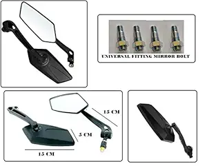 Aow Attractive Offer World Fancy Small 5 Edge Rear View Mirror for Bajaj Pulsar 220 (Pack of 2)