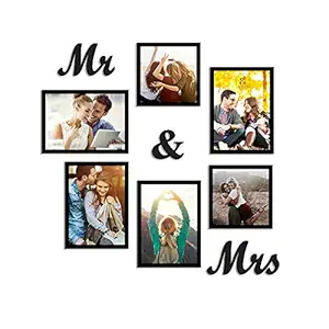 Art Street Together Forever Set of 6 Individual Wall Photo Frames with Mr & Mrs MDF Plaque - Black