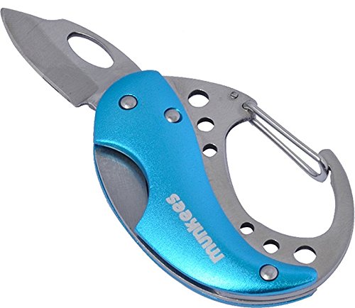 Preisvergleich Produktbild munkees Karabiner Klappmesser, Taschenmesser, Mehrzweckkarabiner, Edelstahl, Blau, 2517